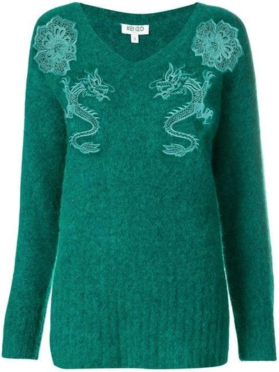 Shop Kenzo Embroidered Sweater In Green