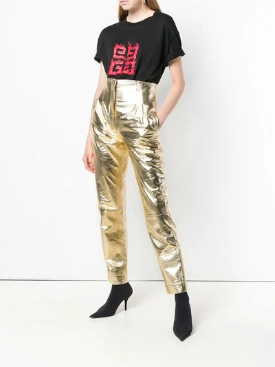 Shop Alberta Ferretti High Waisted Slim Fit Trousers In Metallic
