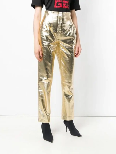 Alberta Ferretti High Waisted Metallic Leather Pants In Gold | ModeSens