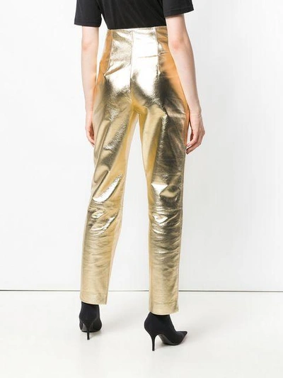 Shop Alberta Ferretti High Waisted Slim Fit Trousers In Metallic