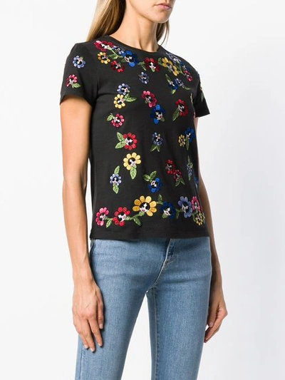 Shop Alice And Olivia Alice+olivia Embroidered Floral T-shirt - Black
