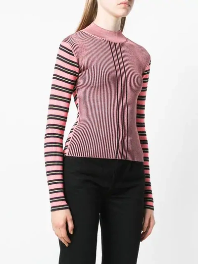 striped sleeve ribbed knit top