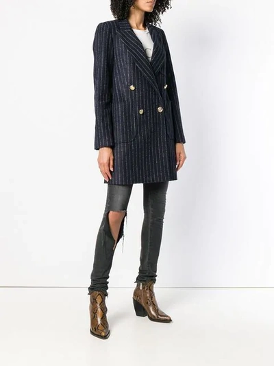 Shop Forte Dei Marmi Couture Striped Double Breasted Coat - Blue