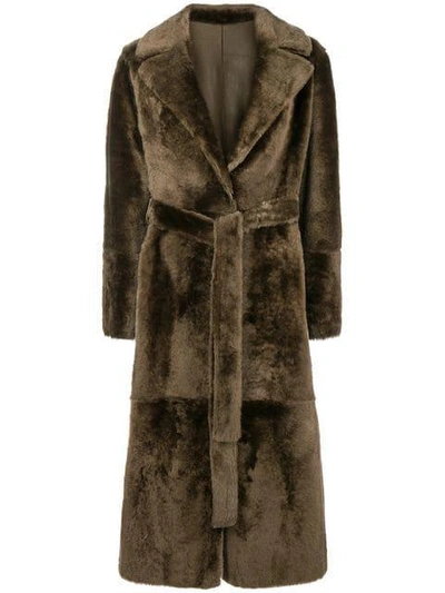 Shop Yves Salomon Belted Lamb Fur Coat In Brown