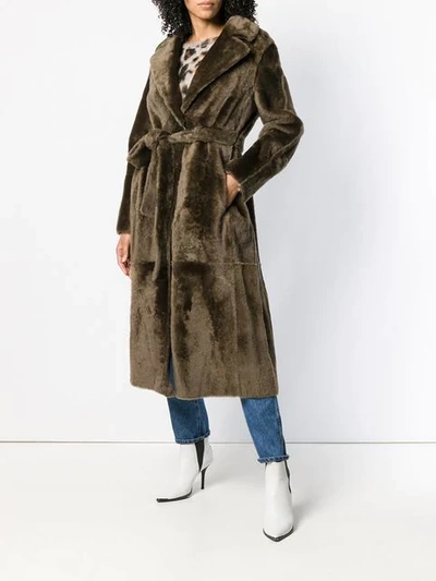 Shop Yves Salomon Belted Lamb Fur Coat In Brown