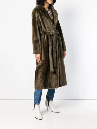 Shop Yves Salomon Belted Lamb Fur Coat In Brown