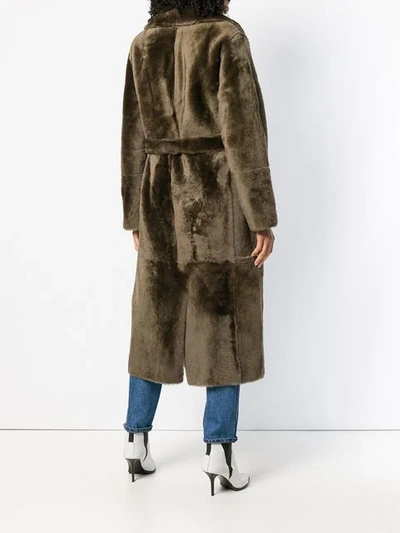 Shop Yves Salomon Belted Lamb Fur Coat In Brown