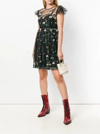 Shop Red Valentino Embroidered Tulle Dress - Black