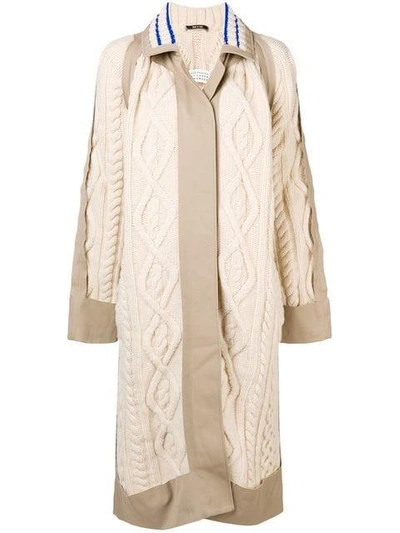 Shop Maison Margiela Plaited Cable Knit Trench In Neutrals