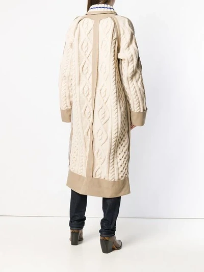 Shop Maison Margiela Plaited Cable Knit Trench In Neutrals