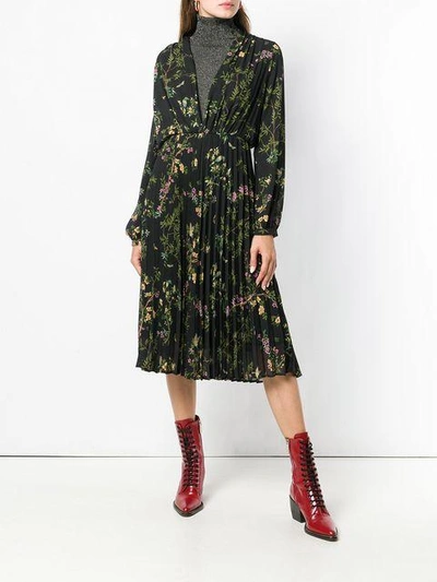Shop Semicouture Floral Flared Pleated Dress In Black