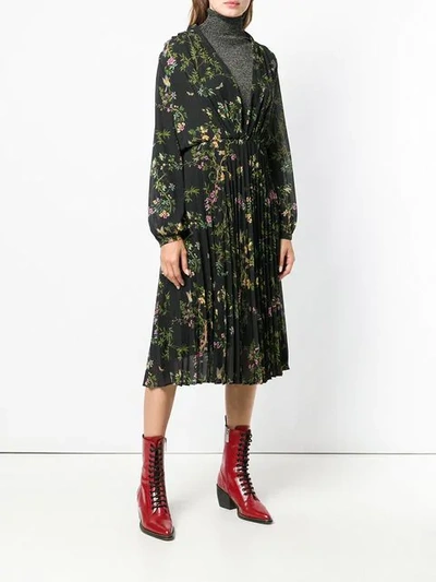 Shop Semicouture Floral Flared Pleated Dress In Black