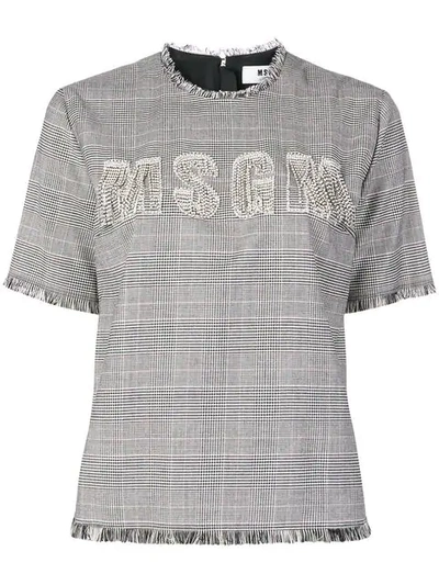 Shop Msgm Front Embellished Logo Blouse S In Grey