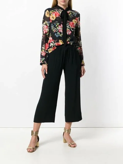 Shop Twinset Twin-set Pussy Bow Floral Blouse - Black