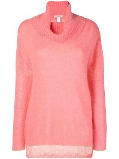 Shop Twinset Twin-set Lace Panel Polo Neck - Pink