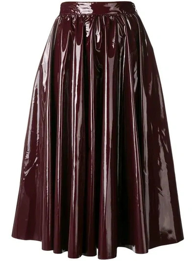 Shop Msgm Vinyl Flared Skirt In Red