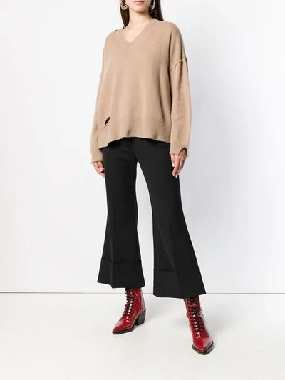 Shop Federica Tosi Cut-detail Flared Sweater In Neutrals