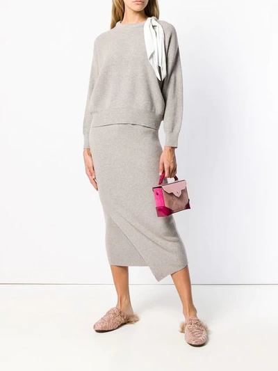 Shop Allude Asymmetric Knit Pencil Skirt - Nude & Neutrals