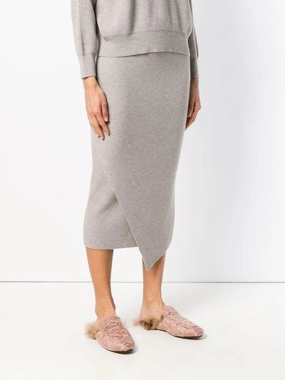 Shop Allude Asymmetric Knit Pencil Skirt - Nude & Neutrals