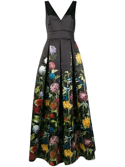 Shop Alice And Olivia Floral Print Ball Gown In Black