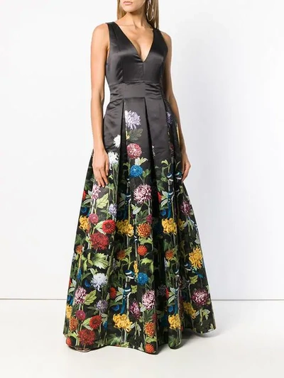 Shop Alice And Olivia Floral Print Ball Gown In Black