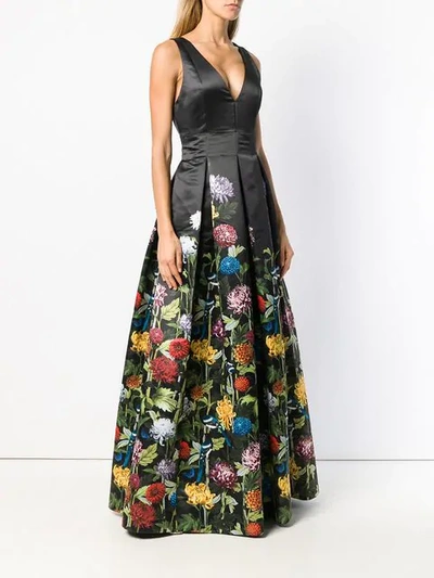 Shop Alice And Olivia Floral Print Ball Gown In Black