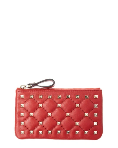 Shop Valentino Rockstud Spike Leather Coin Purse In Red