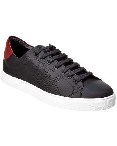 Shop Burberry Perforated Check Leather Sneaker In Black