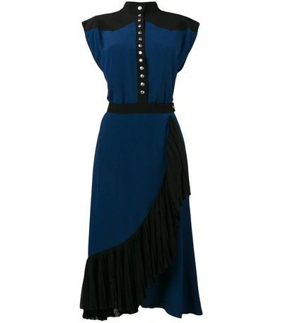 Shop Givenchy Black Ruffle Trim Wrap Dress In Blue