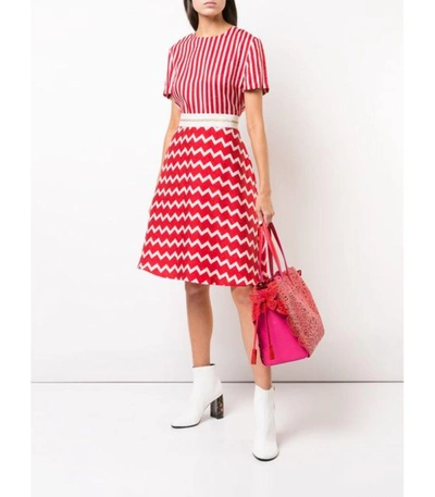 Shop Stella Mccartney Red/white Striped Zigzag T-shirt Dress