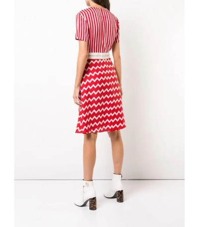 Shop Stella Mccartney Red/white Striped Zigzag T-shirt Dress