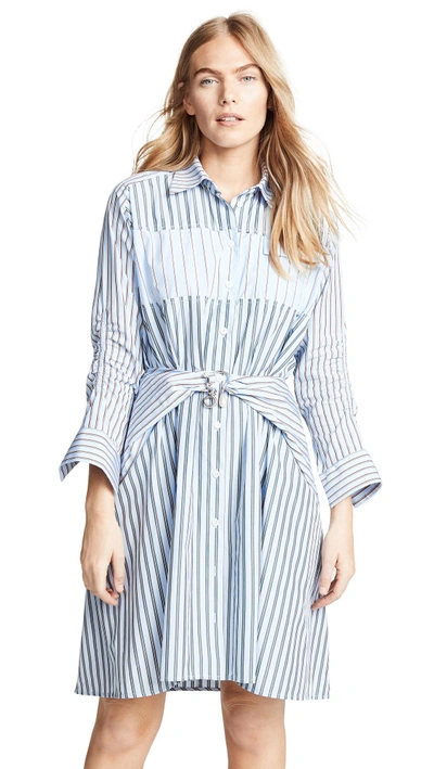 Shop Carven Stripe Mini Shirtdress In Bleu Ciel/blanc