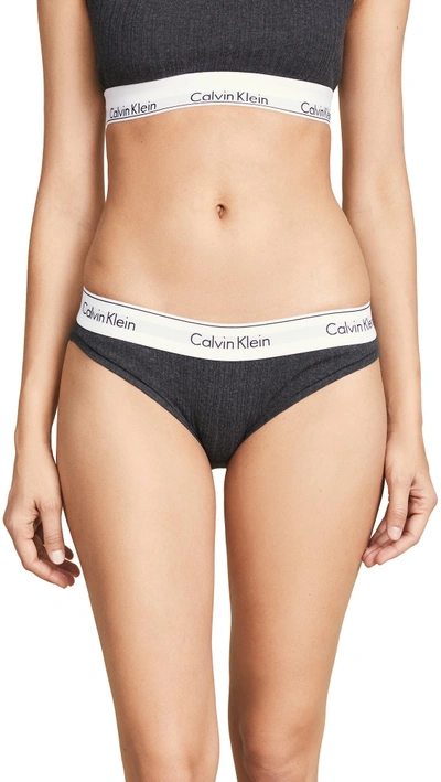 Shop Calvin Klein Underwear Modern Cotton Bikini Panties In Charcoal Heather