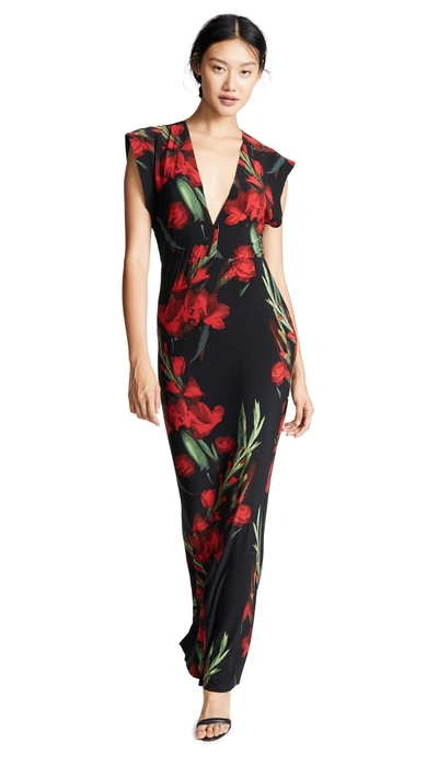 Shop Norma Kamali V Neck Rectangle Gown In Blooming Roses