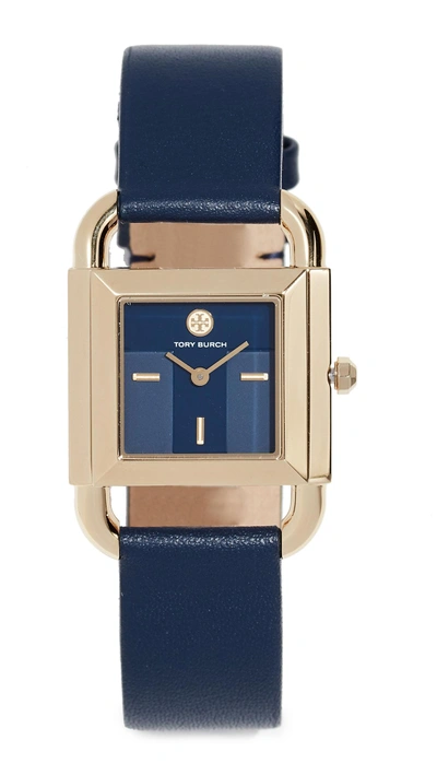 Shop Tory Burch The Phipps Watch, 29mm In Navy/gold/navy