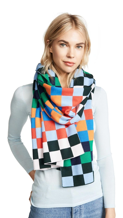 Shop Tory Sport Checker Merino Scarf In Multi