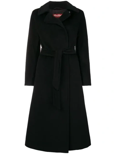 Shop Max Mara Long Belted Coat In Black
