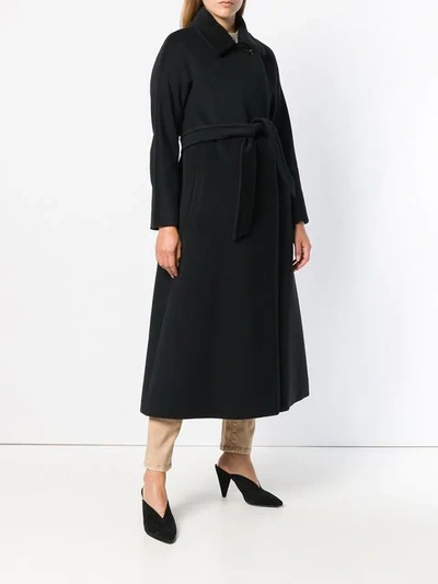 Shop Max Mara Long Belted Coat In Black