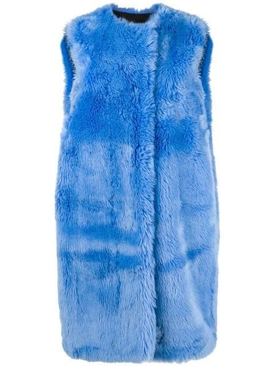Shop Msgm Faux Fur Long Gilet - Blue