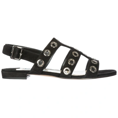 Shop Prada Women's Suede Sandals In Black