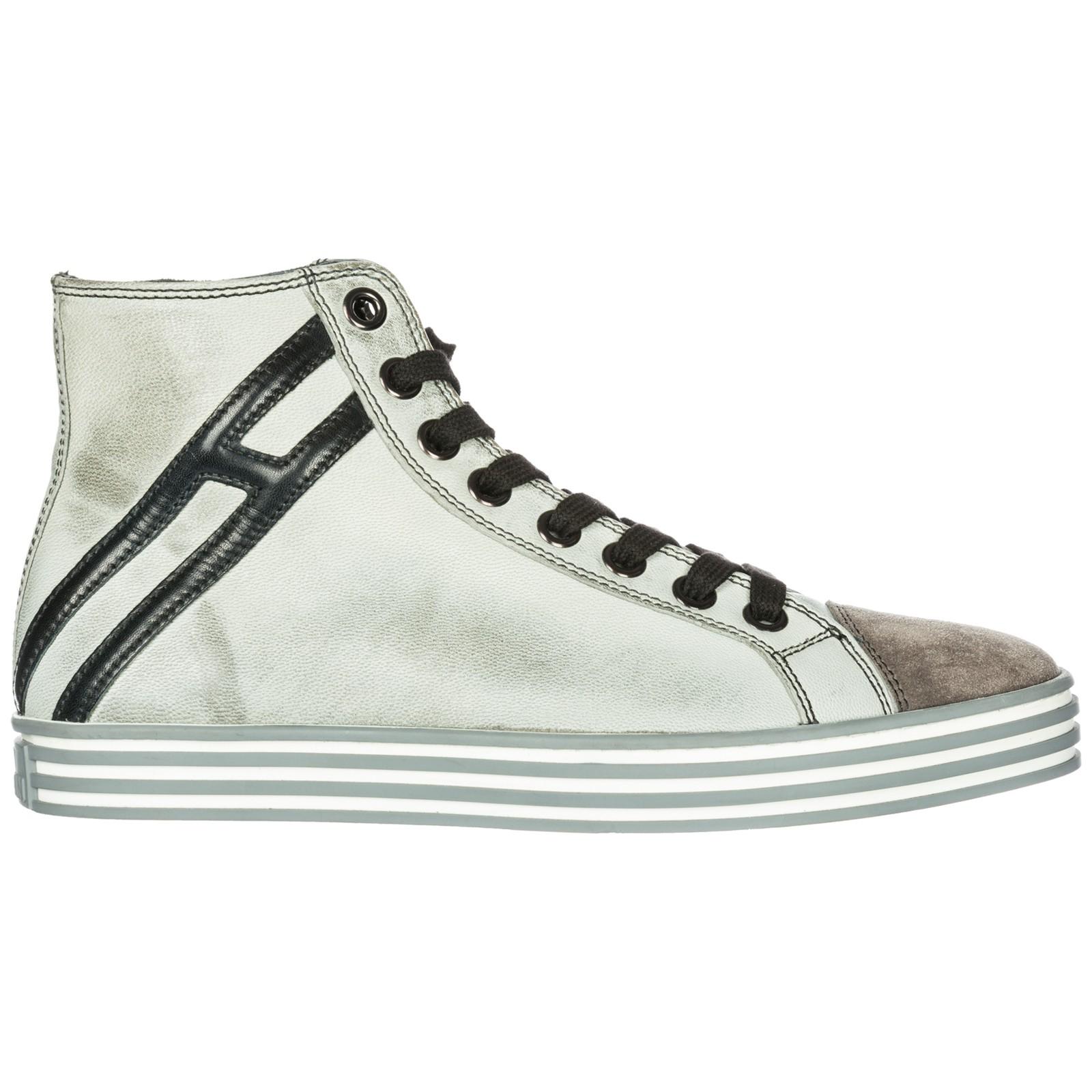 Hogan Rebel Men's Shoes High Top Leather Trainers Sneakers R141 In Grey |  ModeSens