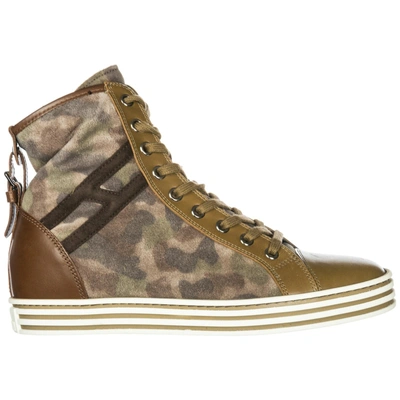 Shop Hogan Rebel Women's Shoes High Top Leather Trainers Sneakers R182 In Brown