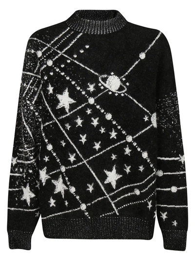Shop Saint Laurent Knitted Sweater In Noir/naturel/argent