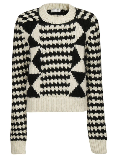 Shop Saint Laurent Knitted Sweater In Noir/naturel