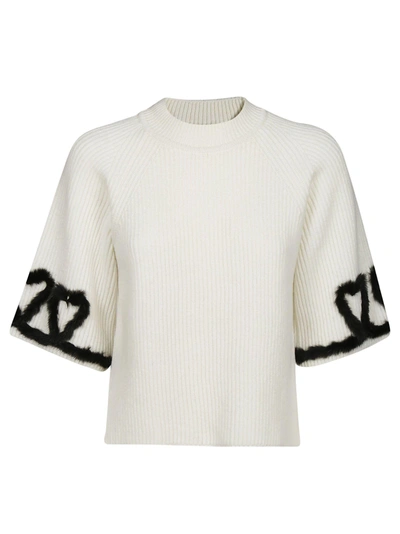 Shop Fendi Ribbed Knitted Top In White