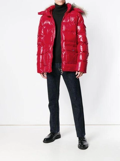 Shop Pyrenex Fur Trim Hood Padded Jacket In Red