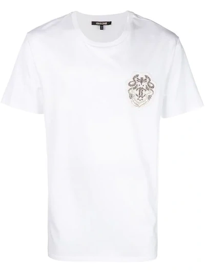 Shop Roberto Cavalli Embroidered Logo T-shirt In White