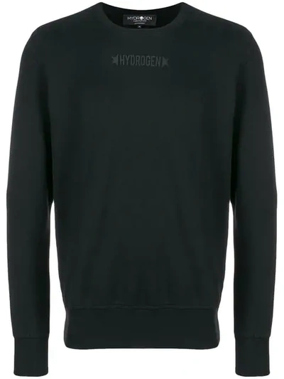 Shop Hydrogen Long Sleeved Logo T-shirt In Black