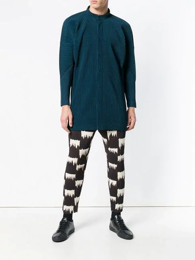 Shop Issey Miyake Pleated Shirt In Green