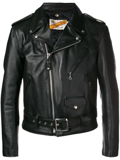 Shop Schott Off-centre Zip Biker Jacket In Black
